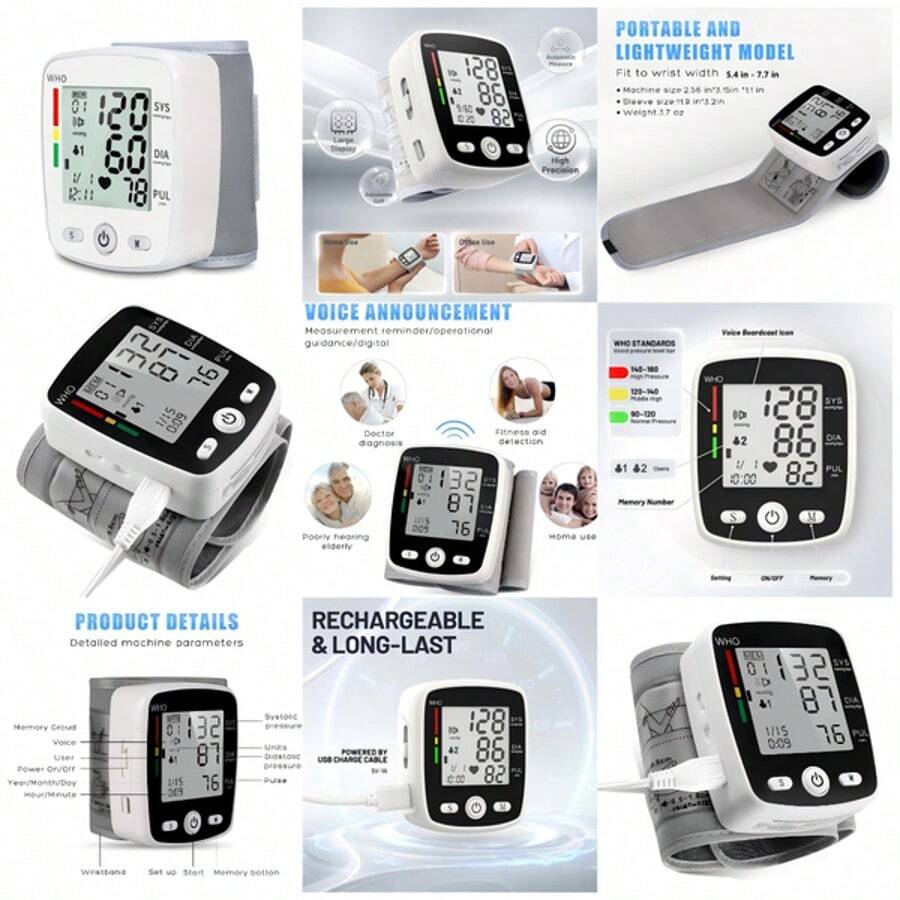 Wrist Blood Pressure Monitor with USB Charging & Memory